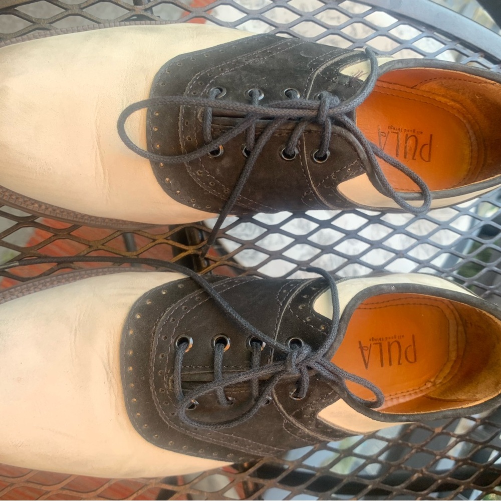 Women's Black and Cream Oxford Flats